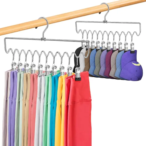 Vista 8 de Perchas para pantalones que ahorran espacio con clips, organizadores de armario y almacenamiento, 20 clips de goma antideslizantes, organizador
