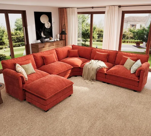 Vista 17 de ELUCHANG Sofá Seccional Modular en Forma de L de 113 pulgadas, cómodo sofá nube de 4 asientos con otomana móvil, sofá de asiento profundo para sala