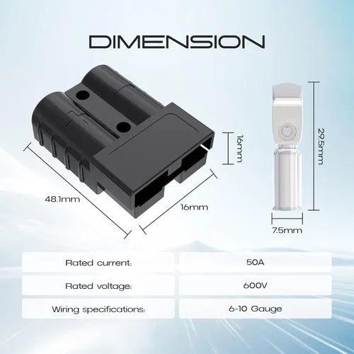 Vista 2 de cnaodun 8 piezas 6-10 calibre conector Anderson enchufe 50A 12-36V conector rápido de batería negro kit de enchufe de arnés de cable de desconexión