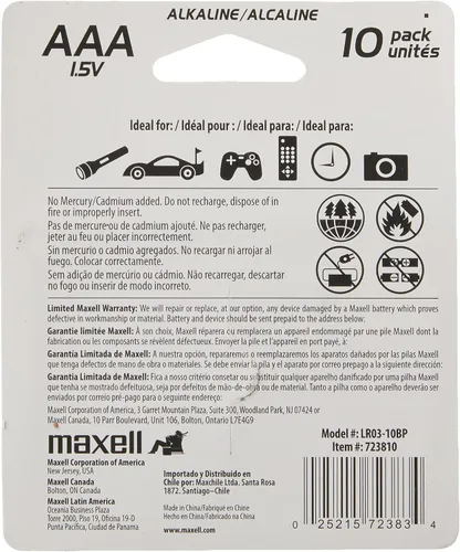 Vista 3 de Pilas alcalinas AAA Maxell 2, paquete de 10, 723810, Color, 1, 1