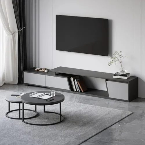 Vista 11 de homary Consola de TV extensible para sala de estar, centro de entretenimiento rectangular con 3 cajones, soporte de TV de hasta 110 pulgadas