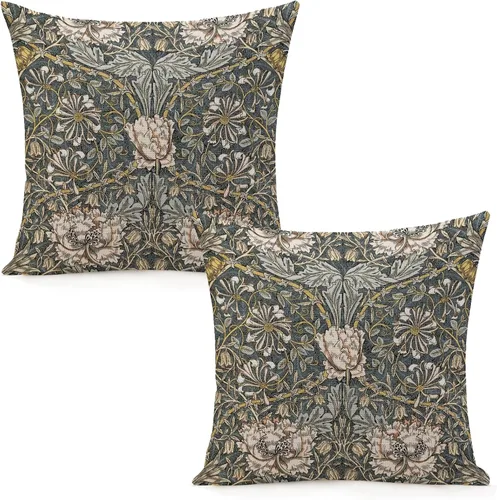 Vista 11 de Juego de 2 fundas de almohada de William Pimpernel Morris de 18 x 18 pulgadas, almohada estética para dormitorio, funda decorativa de terciopelo