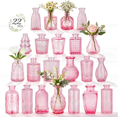 Vista 9 de RUCKAE Juego de 12 jarrones pequeños transparentes para brotes a granel, jarrones de vidrio para mini flores para centros de mesa, decoraciones