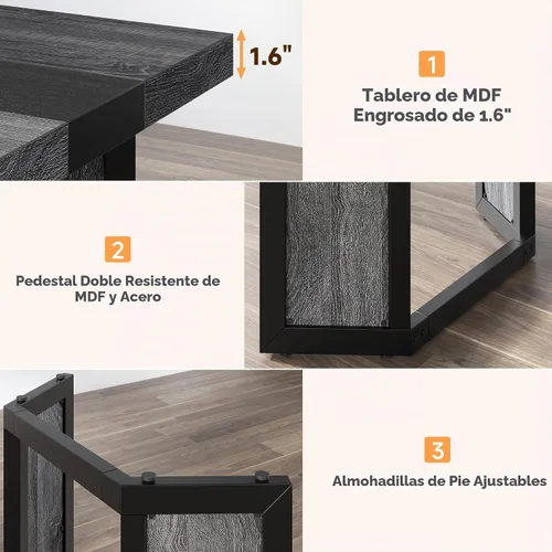 Vista 8 de knoworld Mesa de comedor industrial para 6-8 personas, mesa de cocina grande de madera larga de 71 pulgadas con marco de metal resistente y acabado
