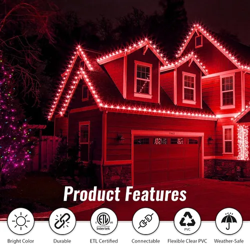 Vista 5 de 1860 LED, tira de luces LED planas rojas de 100 pies de 16 modos para exteriores, SMD 2835, impermeable, permanente, resistente, para exteriores