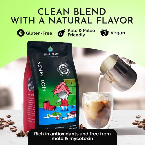 Vista 6 de Well-Bean Café - Granos de café Hot Mess, café de grano entero Microlot nicaragüense, café keto sin gluten, granos de café ricos en antioxidantes