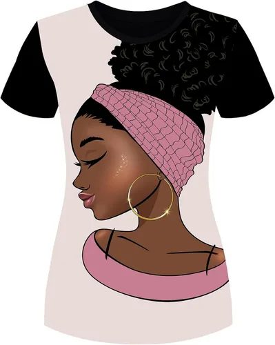 Vista 10 de Camisa para mujer con estampa 3D de mujer negra, con afro, pelo natural, camisa informal Negro-10