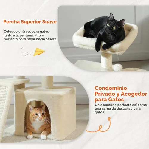 Vista 5 de PETEPELA Árbol de cactus para gatos y gatos pequeños, torre para gatos de Beige