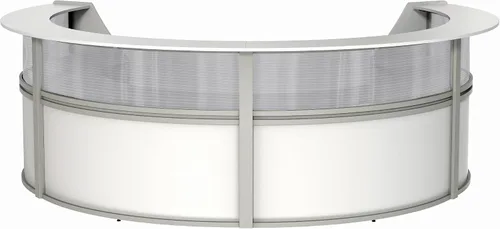 Vista 23 de Linea Italia Oficina curvada, transparente, fácil de montar, mostrador de recepción de 3 paneles para vestíbulo, salón, 142 x 71 pulgadas