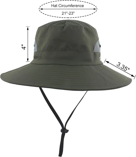 Vista 2 de Sombrero de verano para mujer, ala ancha, protección UV, plegable, para cola de caballo, para playa, pesca, senderismo Verde militar