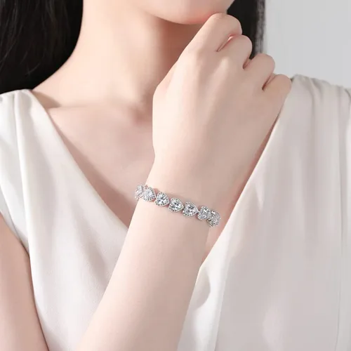 Vista 3 de PAENENPH Pulsera de moissanita con corazón de oro de 14 quilates, pulsera de lujo con dije de corazón, regalo de joyería de Navidad de moda