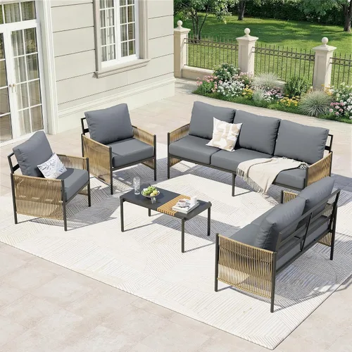 Vista 8 de Muebles de aluminio del patio fijados para 7, sistema tejido Gris