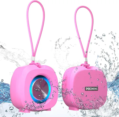 Vista 15 de PEICHENG Altavoz, pequeño altavoz portátil Bluetooth inalámbrico IPX5 impermeable para ducha, sonido estéreo fuerte, graves profundos, Azul