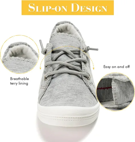 Vista 4 de Funkymonkey Zapatos informales de lona, para mujer, tenis planos, sin cordones y cómodos