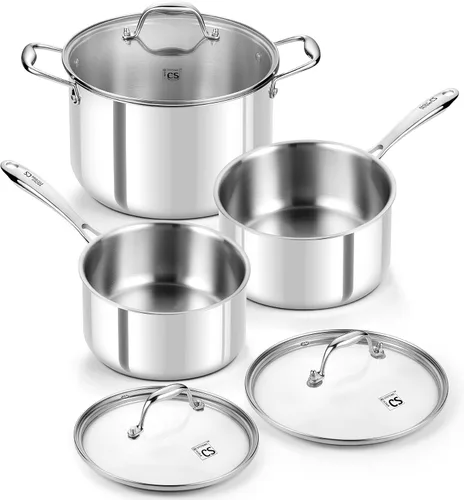 Vista 10 de KOCH SYSTEME CS Triply - Juego de cacerolas de acero inoxidable de 1 cuarto de galón, 2 cuartos y 3 cuartos de galón de acero inoxidable con tapa