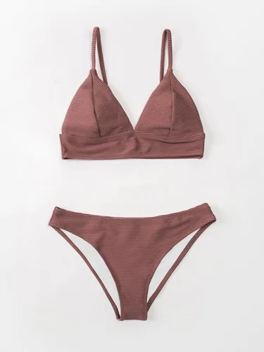 Vista 5 de CUPSHE - Conjunto de traje de baño de dos piezas, bikini sexy, unicolor, con forma triangular, para mujer