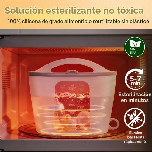 Vista 3 de Bolsa esterilizadora de vapor de silicona para microondas, bolsas reutilizables de 50.7 fl oz para biberones, extractor de leche, chupetes