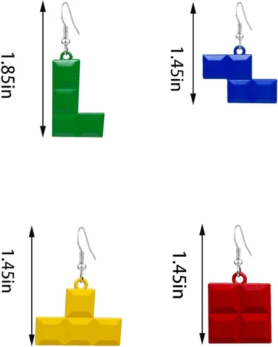 Vista 2 de QUPENGXU 2 pares de aretes cuadrados irregulares de personalidad interesantes aretes de tetris coloridos para mujeres y niñas