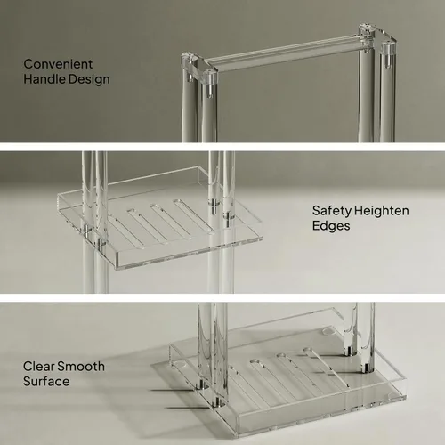 Vista 5 de Aquiver Organizador de ducha de acrílico de pie, soporte organizador de ducha de 3 niveles con asa, organizador de ducha esquinero para baño