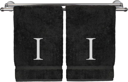 Vista 179 de Toalla de mano monogramada, regalo personalizado, juego de 2 - Toalla bordada con letra de bloque dorada - Extra absorbente 100% algodón turco