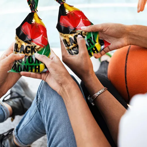 Vista 4 de Zhanmai 150 bolsas de celofán del mes de la historia negra, bolsas de regalo transparentes de galletas con giro para suministros de fiesta