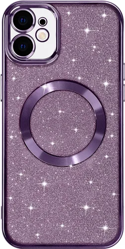 Vista 7 de Hython para iPhone 12 Funda con chispas brillantes, fundas transparentes magnéticas con protector de lente de cámara [Compatible con MagSafe]