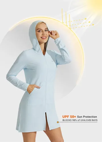 Vista 2 de Willit UPF 50+ - Cubierta de natación para mujer, protección solar, traje de baño de playa, traje de baño, chaqueta larga con capucha SPF