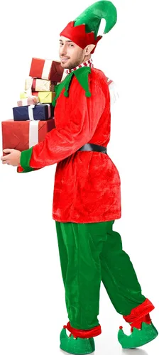 Vista 6 de Hicarer Man Adult Christmas Elf Costume Set for Santa's Helper Dress up Outfit with Elf Hat Shoes Belt