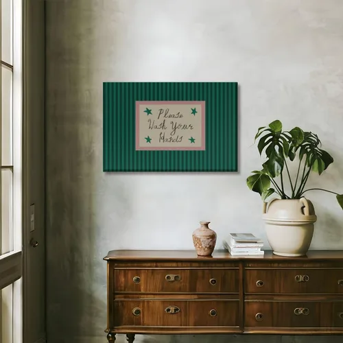 Vista 7 de Green Pink Striped Bathroom Wall Art Please Wash Your Hands Humor Canvas Print Mid Century Modern Poster and Posters for Vintage Bathroom