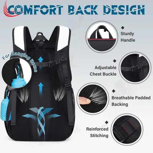 Vista 6 de SDYSM Bolsa de béisbol ligera para adultos y jóvenes, mochila de béisbol grande de 40 litros con compartimento para zapatos, soporte para casco