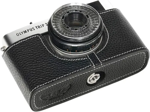 Vista 3 de Trip 35 - Funda de piel auténtica hecha a mano para cámara Olympus Trip 35 con correa de mano (negro)