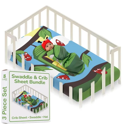 Vista 8 de Cuddle Club Juego de regalo para recién nacido, incluye manta para envolver, sombrero y sábana para cuna en estilos divertidos, para bebés niños