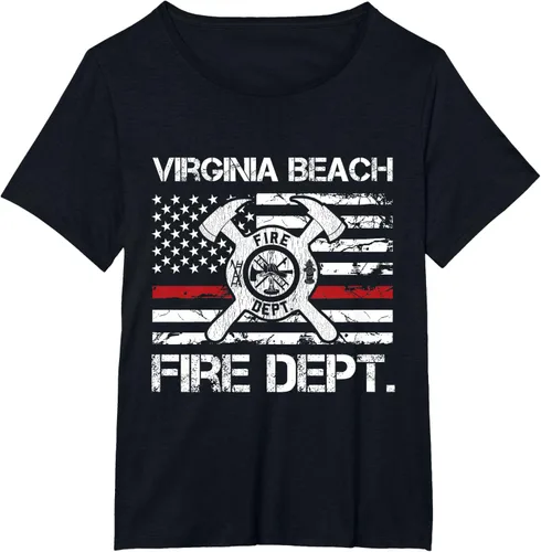 Vista 30 de Virginia Beach Virginia Fire Department - Camiseta delgada de línea roja, Negro