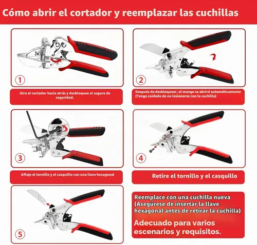 Vista 5 de GARTOL Ratchet Miter Shears, 45°-135° Adjustable Multi-Angle Cutter for Molding, Trim & Quarter Round – Precision Hand Tool for PVC & Soft Wood