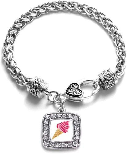 Vista 118 de Pulsera de dijes cuadrados de plata con joyería de circonita cúbica