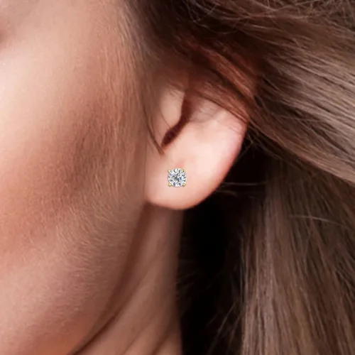 Vista 6 de Aretes de diamantes reales naturales con cierre de rosca seguro para mujeres y hombres, aretes de diamante de talla redonda de oro de 14 quilates