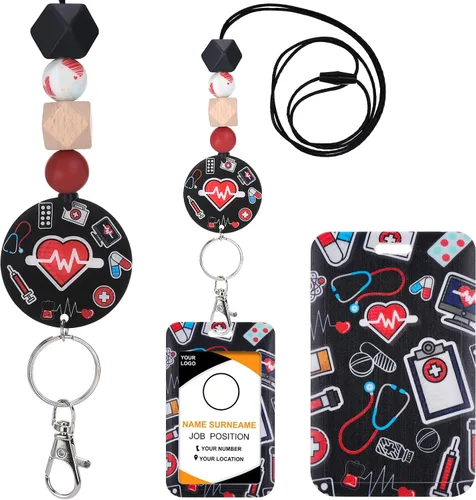 Vista 15 de Cordones para Profesores para Tarjetas de Identificación - Llavero Bohemio de Silicona con Cuentas Separables, Accesorios para Mujeres, Lindo