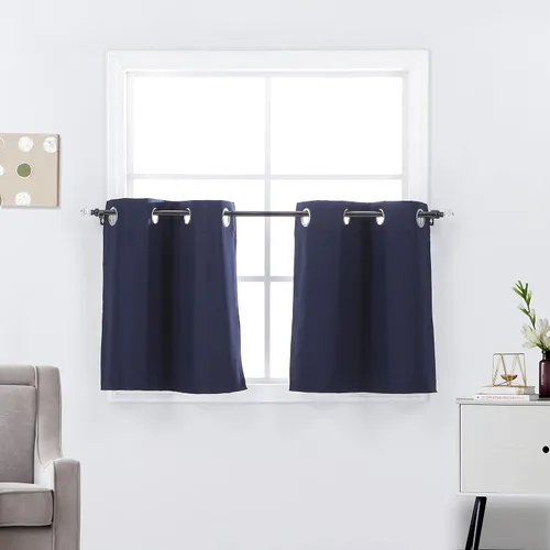 Vista 5 de Diamond Home Linens 2 paneles de cortinas opacas cortas con aislamiento térmico de 24 pulgadas de largo para oscurecer la habitación de la cocina