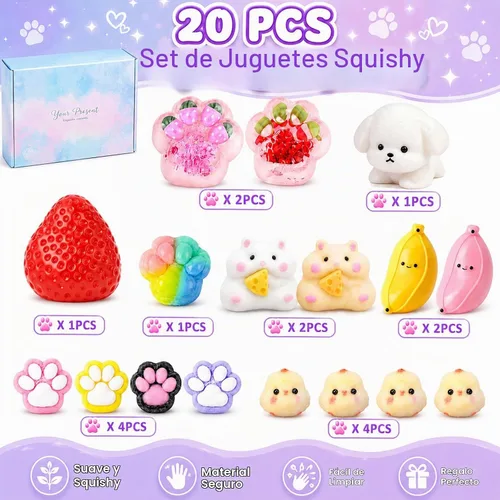 Vista 2 de Paquete de 20 juguetes sensoriales Taba Squishy Fidget Toys, Squishies Squishy Colorido