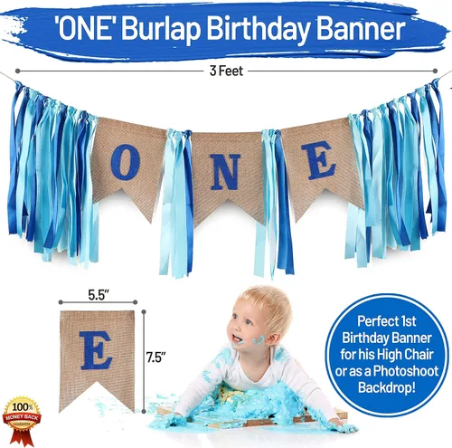 Vista 4 de PartyHooman Paquete de decoraciones de primer cumpleaños para niños, una caja para el primer cumpleaños y el primer cumpleaños