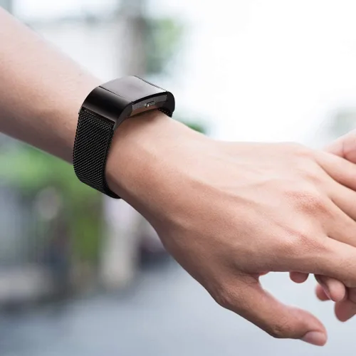 Vista 5 de Correa de metal compatible con Fitbit Charge 2 bandas para mujeres y hombres, correa de repuesto ajustable de malla de acero inoxidable para Fitbit