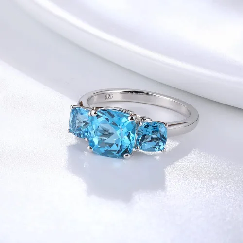 Vista 3 de supermodel 925 Sterling Silver Solitaire 3 Stone Statement Ring for Women 4 Cttw 8MM Natural Blue Topaz Promise Ring 18K White Gold Plated Size 6