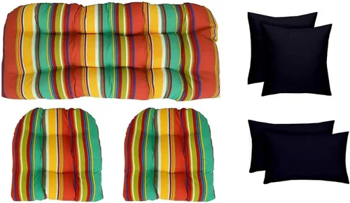 Vista 37 de RSH DECOR Juego de 7 piezas de mimbre copetudo para interiores y exteriores, sofá biplaza, cojines cuadrados y lumbares, hecho de telas aztecas
