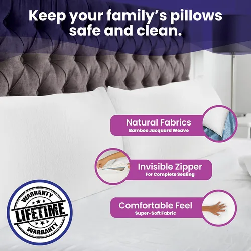 Vista 6 de Slumberfy - Protector de almohada de bambú impermeable de tamaño estándar, fundas de almohada premium con protección contra alergias, funda