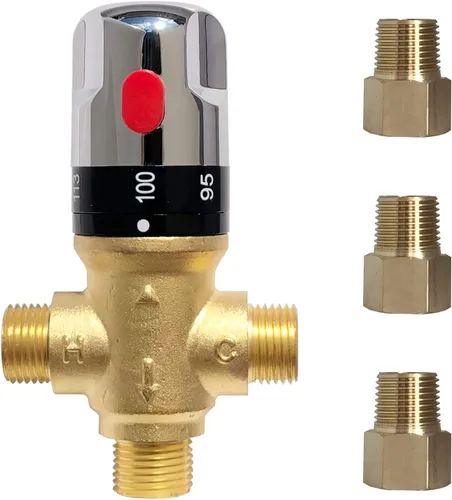 Vista 7 de Válvula mezcladora termostática,Válvula mezcladora de ducha con conexiones macho 1/2 NPT,Válvula de control constante de temperatura del agua,Latón