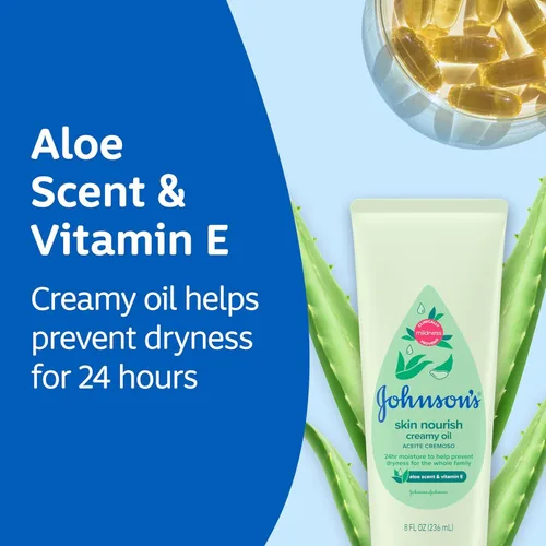 Vista 9 de JOHNSON'S - Aceite cremoso de aloe y vitamina E para bebés, 8 fl oz.