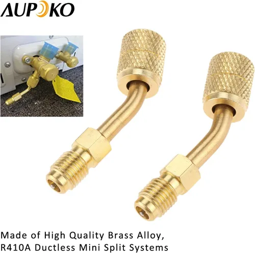 Vista 6 de Adaptador R410A Acopladores Rápidos Hembra SAE de 5/16" a Abocinado Macho SAE de 1/4", 2 PC Adaptador de Vacío de Carga en Ángulo de 45 Grados