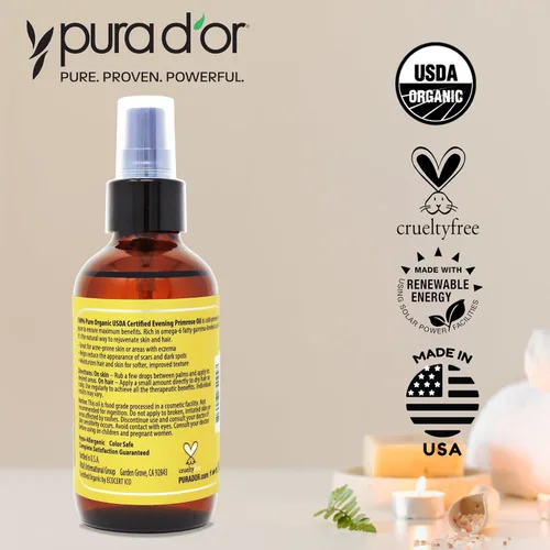 Vista 5 de PURA D'OR Aceite de onagra orgánico (4oz) 100% puro prensado en frío con ácidos grasos esenciales naturales y rico en antioxidantes - Hidrata