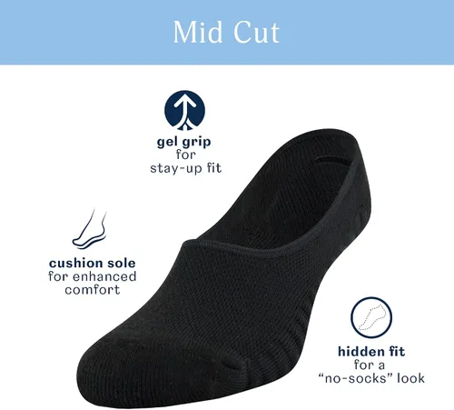 Vista 2 de Peds Calcetines invisibles de corte medio para mujer, 6 pares, Blanco