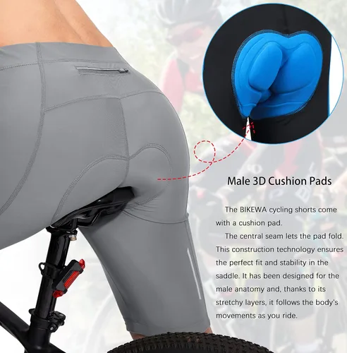 Vista 4 de Bikewa Pantalones cortos de ciclismo para hombre, acolchados en 3D, ciclismo de carretera, montaña, ciclismo, ciclismo, ciclismo UPF 50+, bolsillos